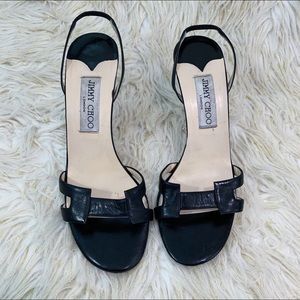 Jimmy Choo H Strap Black Leather Heel Sandal Sz 8